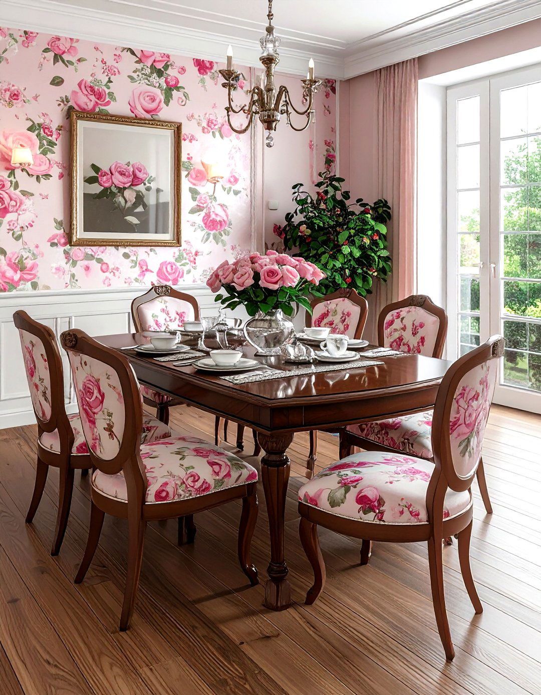 Rose Pattern Dining Room - 30 floral dining room ideas