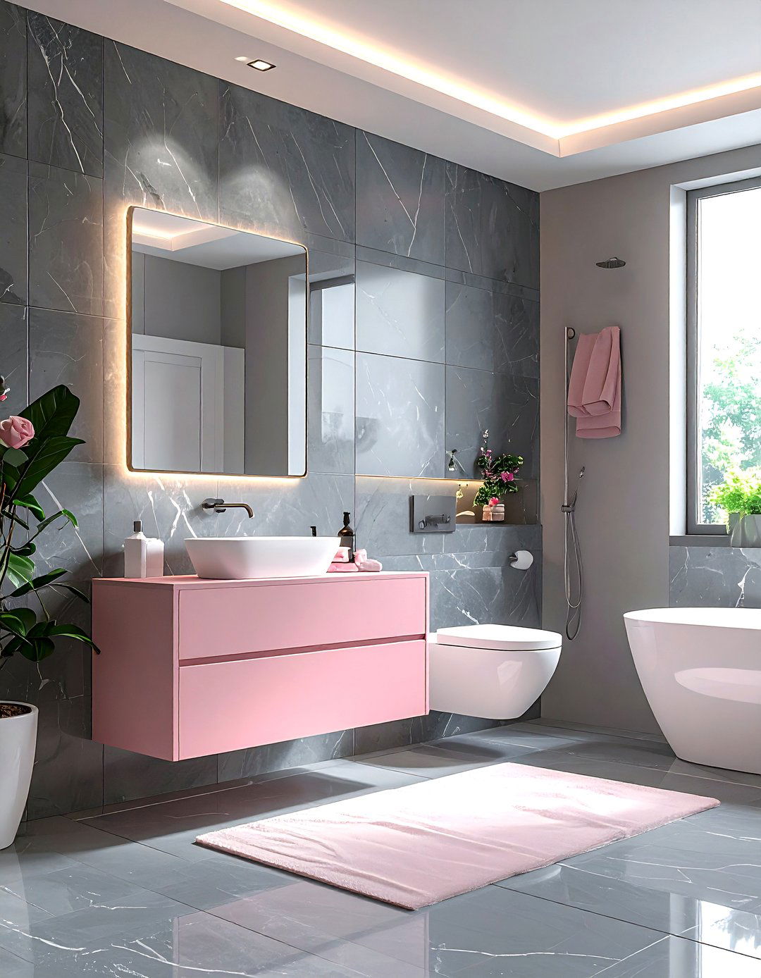 Rose and slate gray bathroom - 30 pink bathroom color schemes
