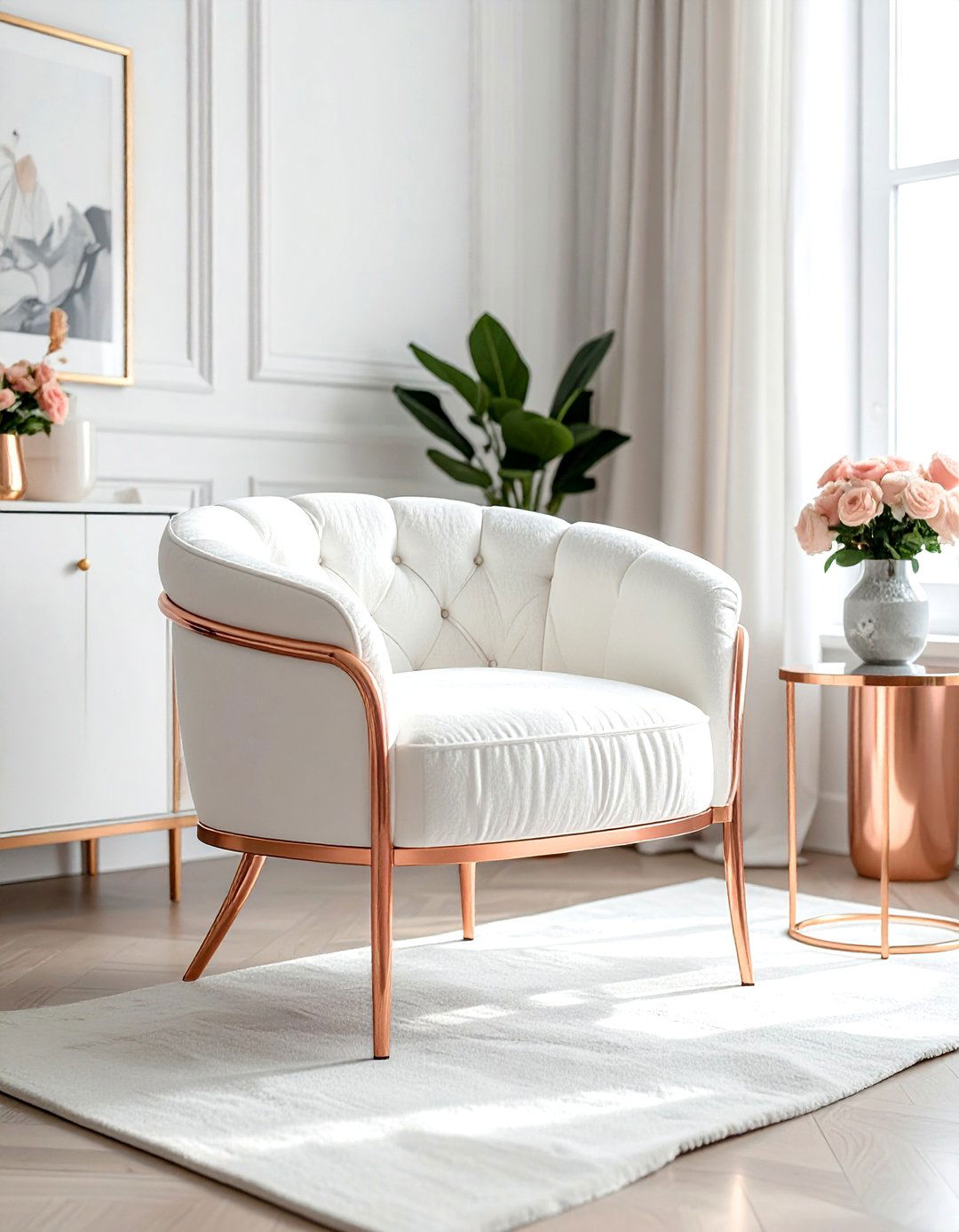 Rose gold accent chair - 30 rose gold decor ideas