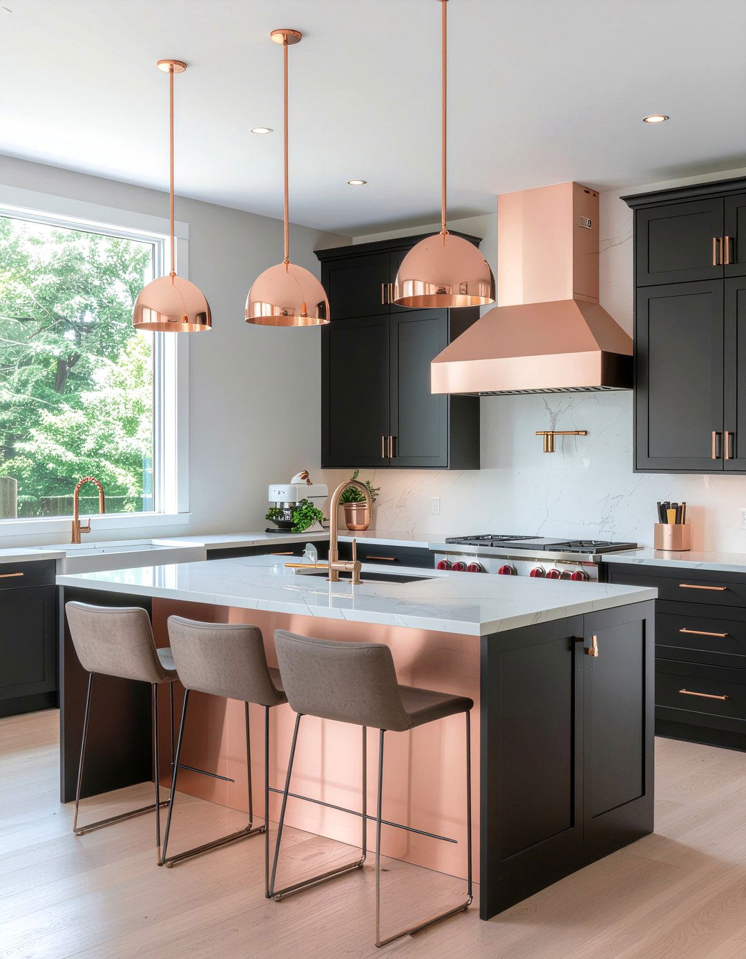 Rose gold and black kitchen accents - 30 mixed metal kitchen ideas