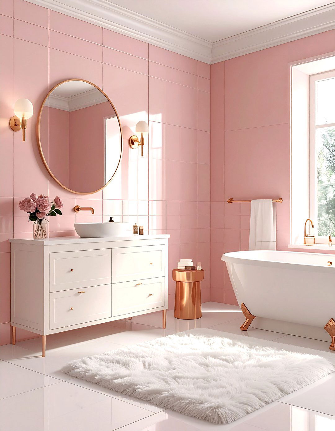 Rose gold and pink bathroom - 30 pastel bathroom ideas