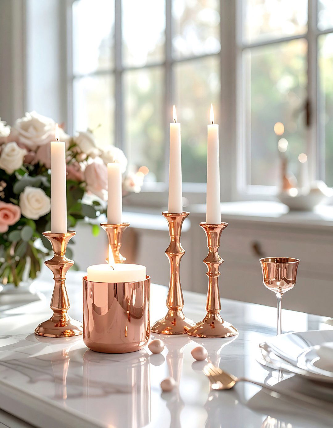 Rose gold candle holder - 30 rose gold decor ideas