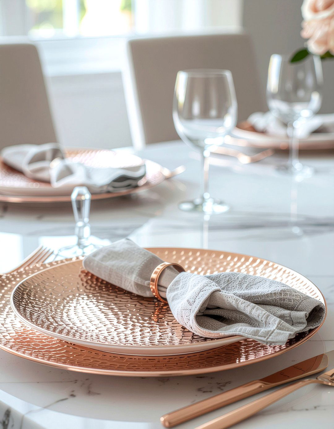 Rose gold charger plates - 30 charger plate dining ideas