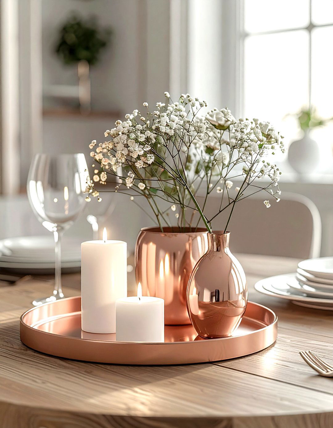 Rose gold dining table centerpiece - 30 rose gold decor ideas
