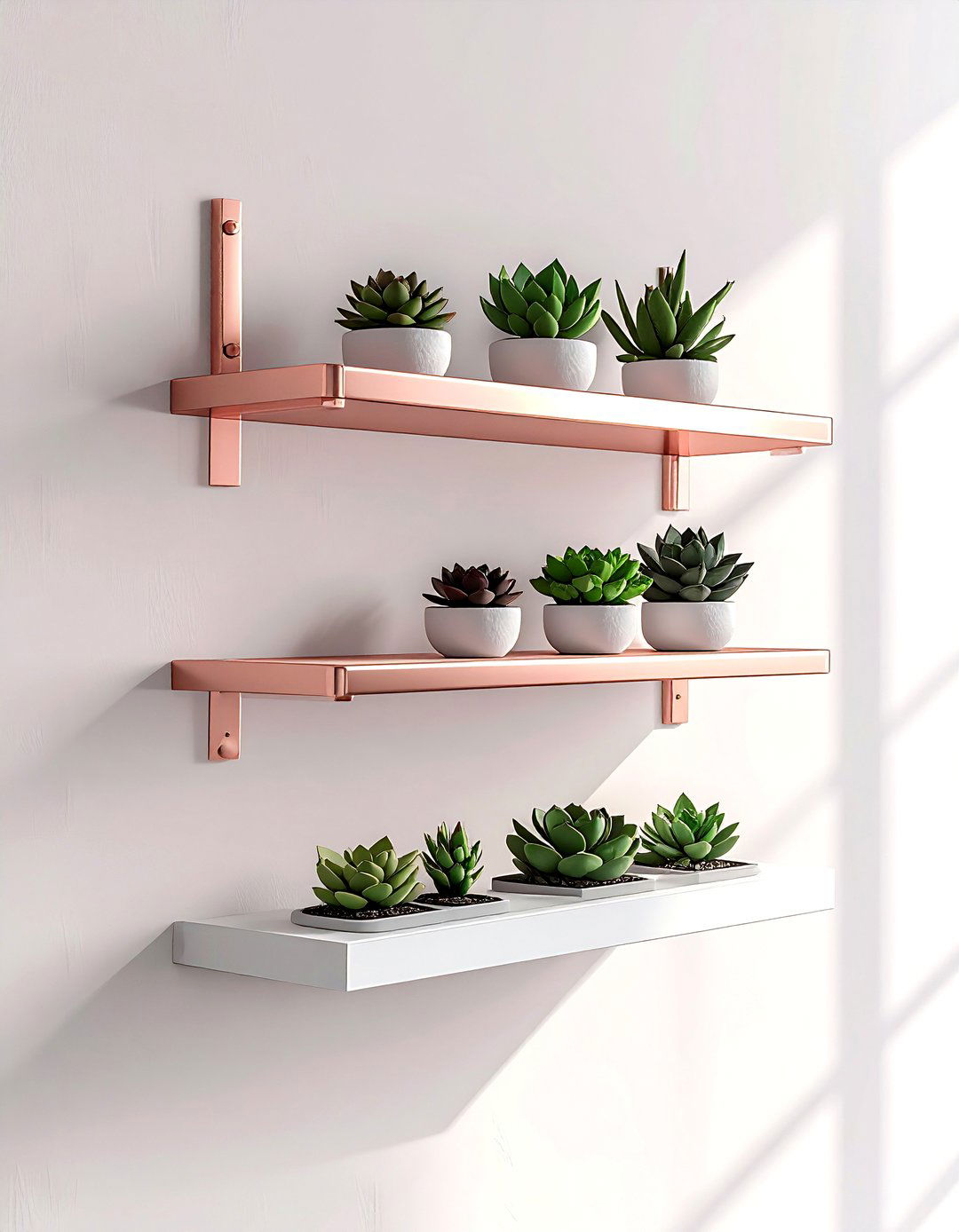 Rose gold floating shelf - 30 rose gold decor ideas
