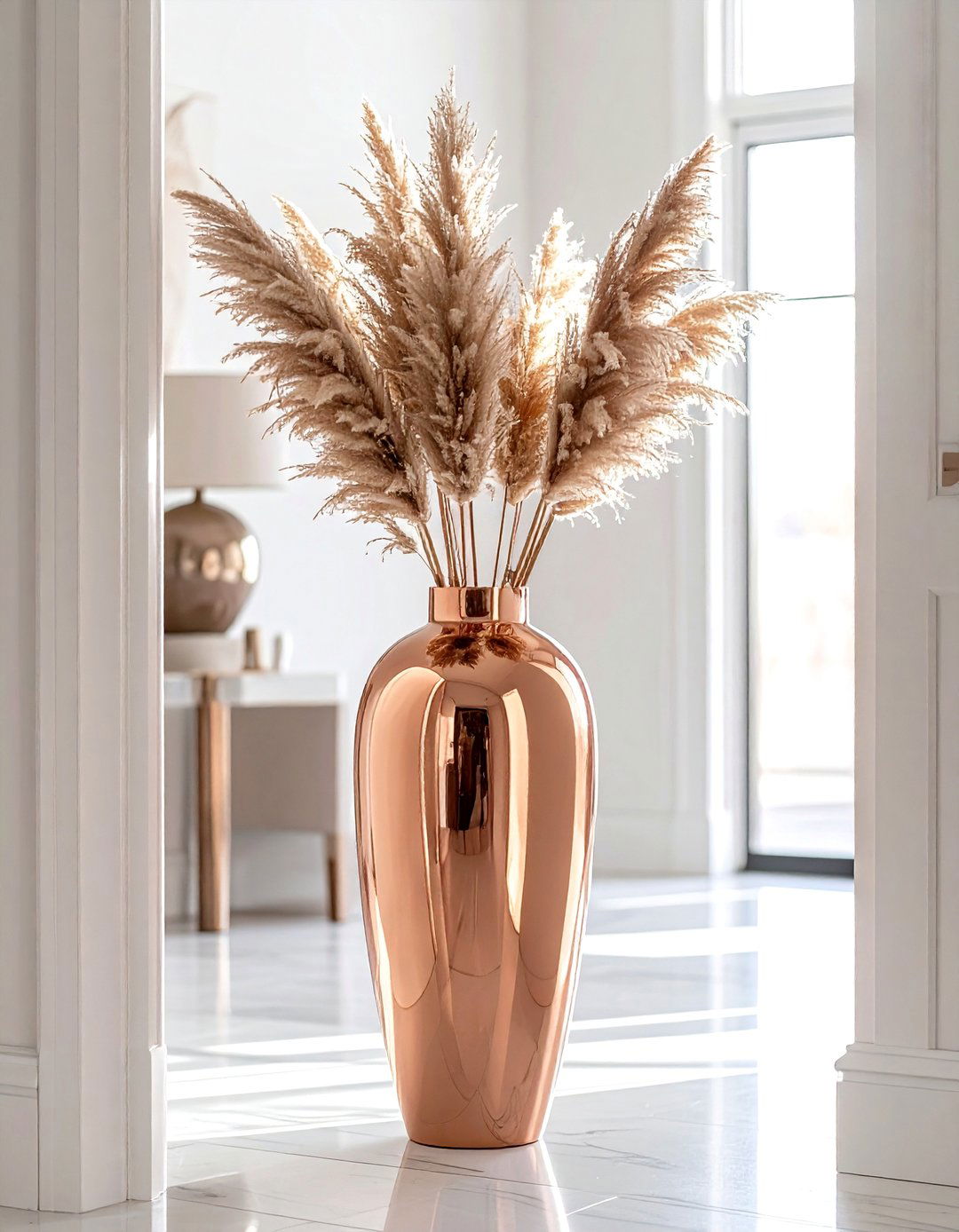Rose gold floor vase - 30 rose gold decor ideas