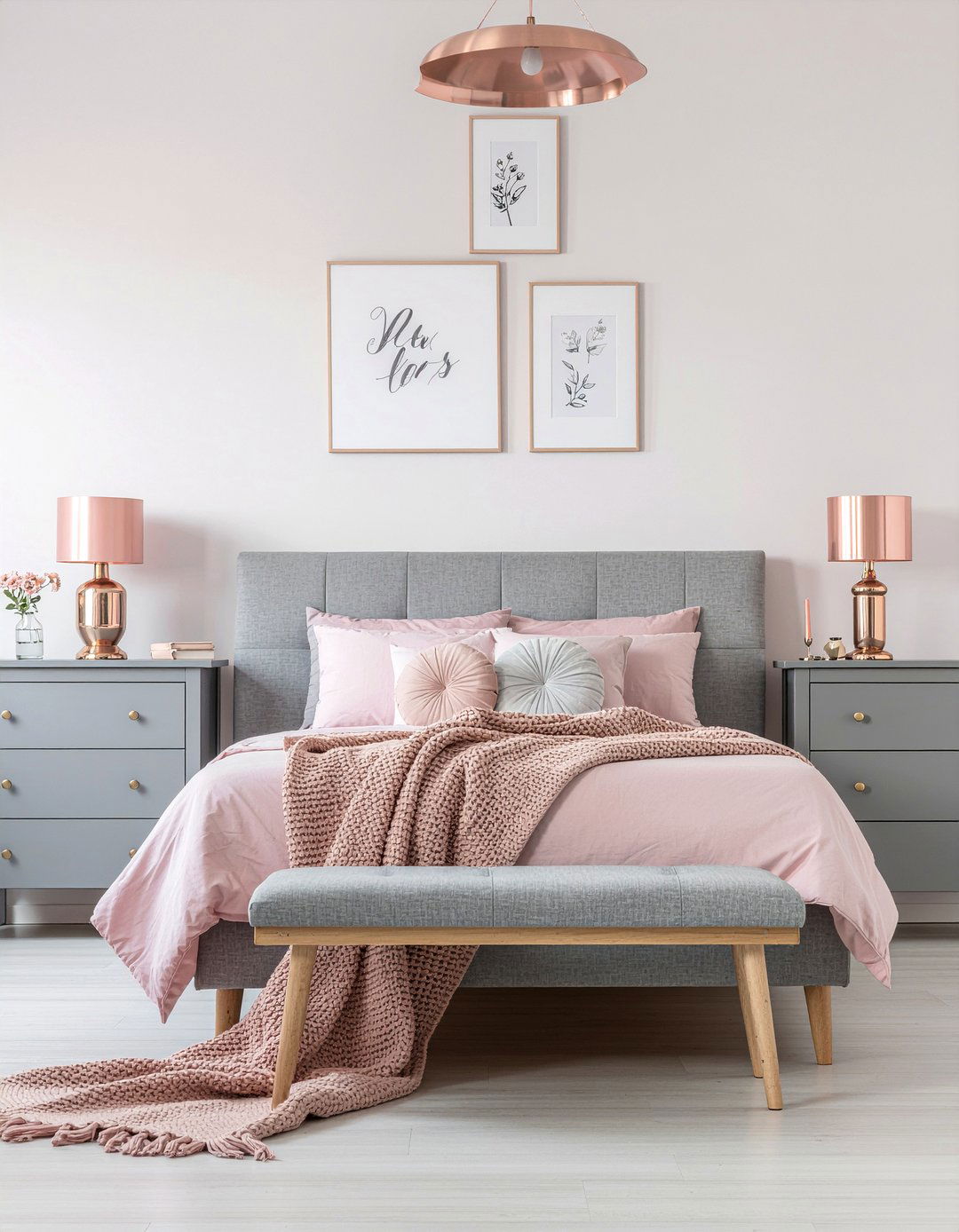 Rose gold gray bedroom theme - 30 pink and gray bedroom ideas