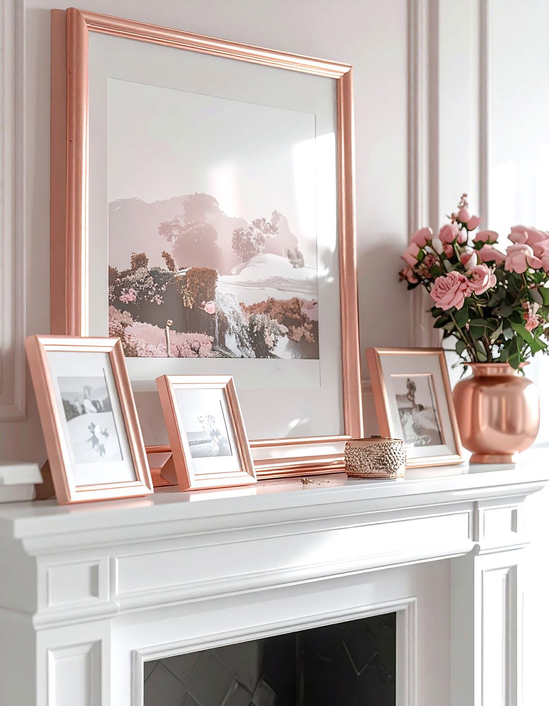 Rose gold picture frame - 30 rose gold decor ideas