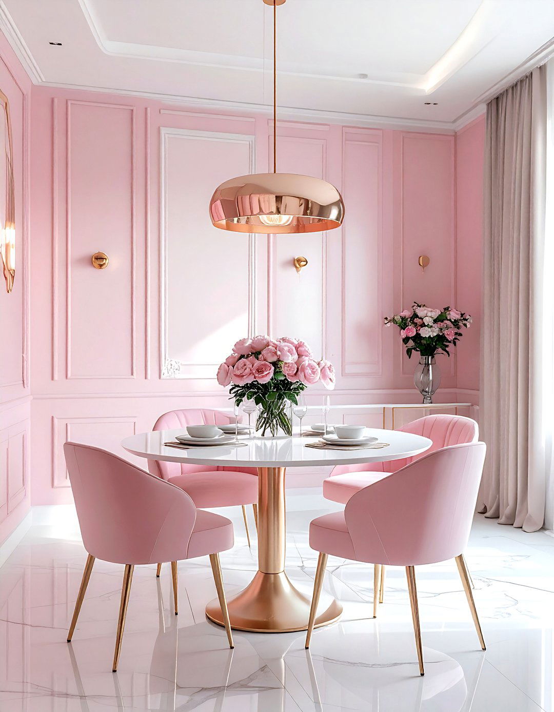 Rose gold pink dining room - 30 pink and white dining room ideas