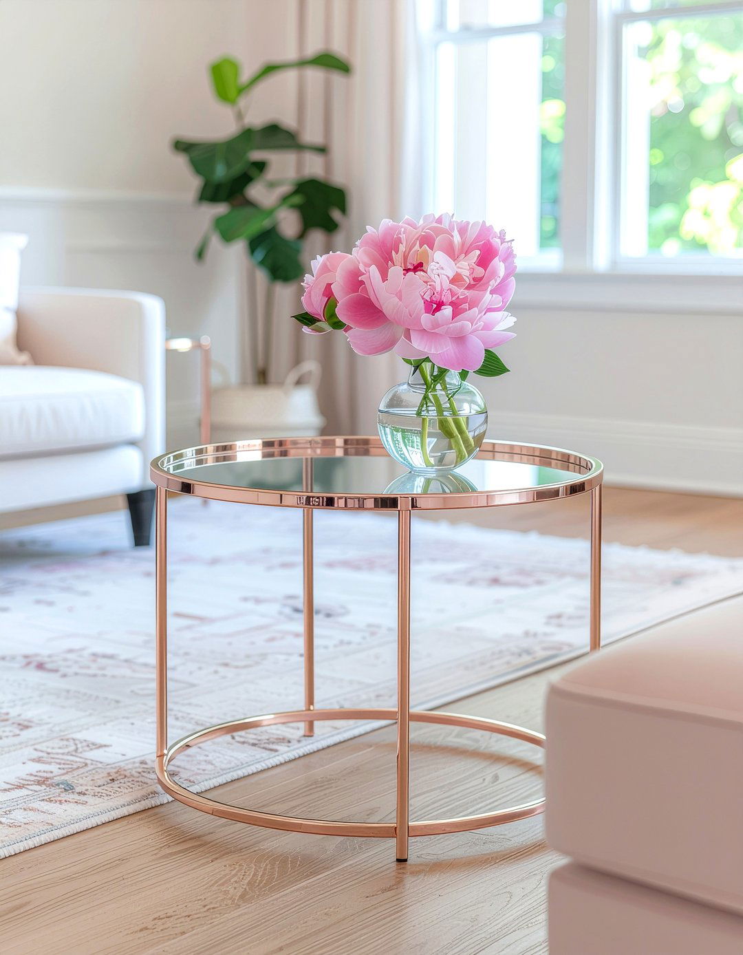 Rose gold side table - 30 metal accent living room ideas
