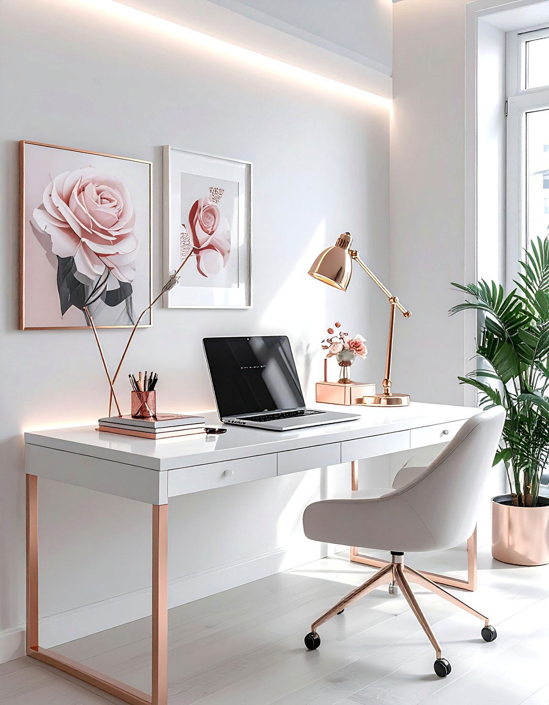 Rose gold silver desk - 30 mixed metal decor ideas