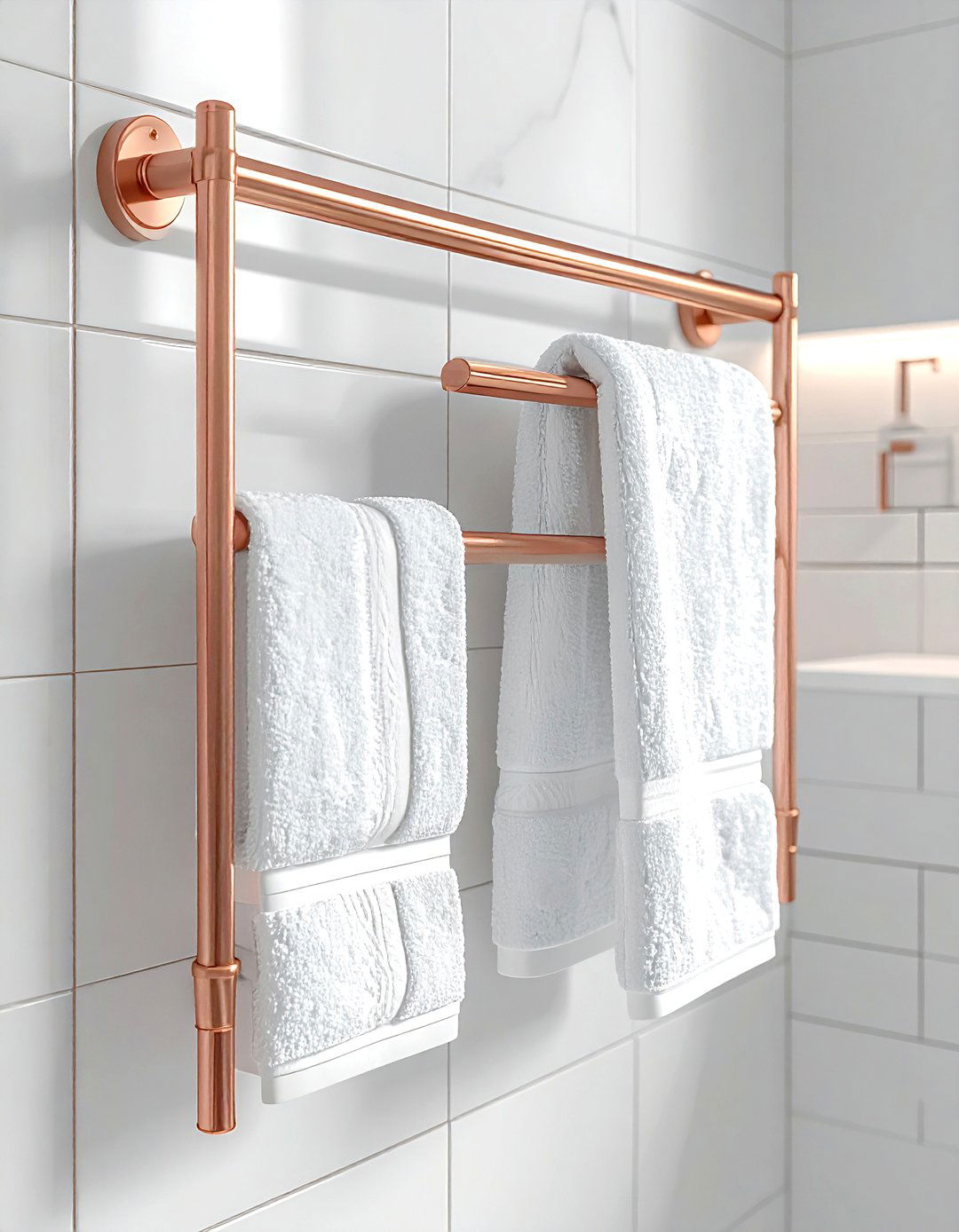 Rose gold towel rack - 30 rose gold decor ideas