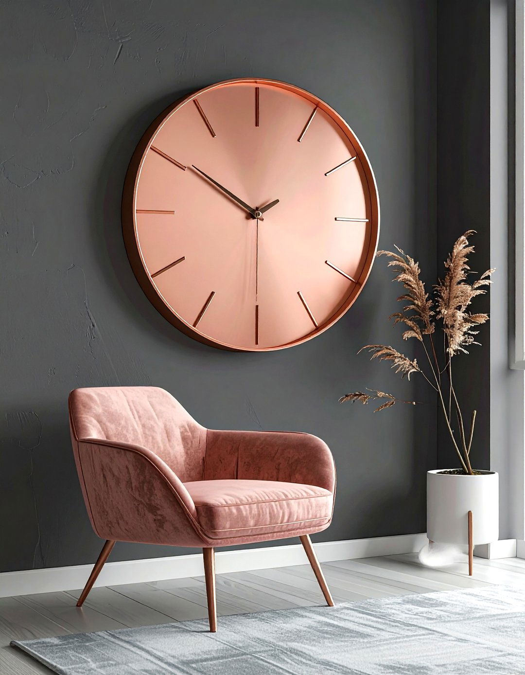 Rose gold wall clock - 30 rose gold decor ideas