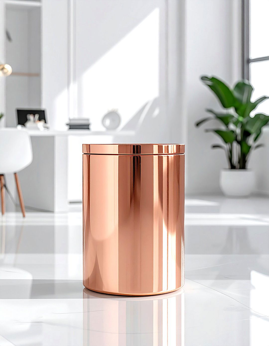 Rose gold waste basket - 30 rose gold decor ideas