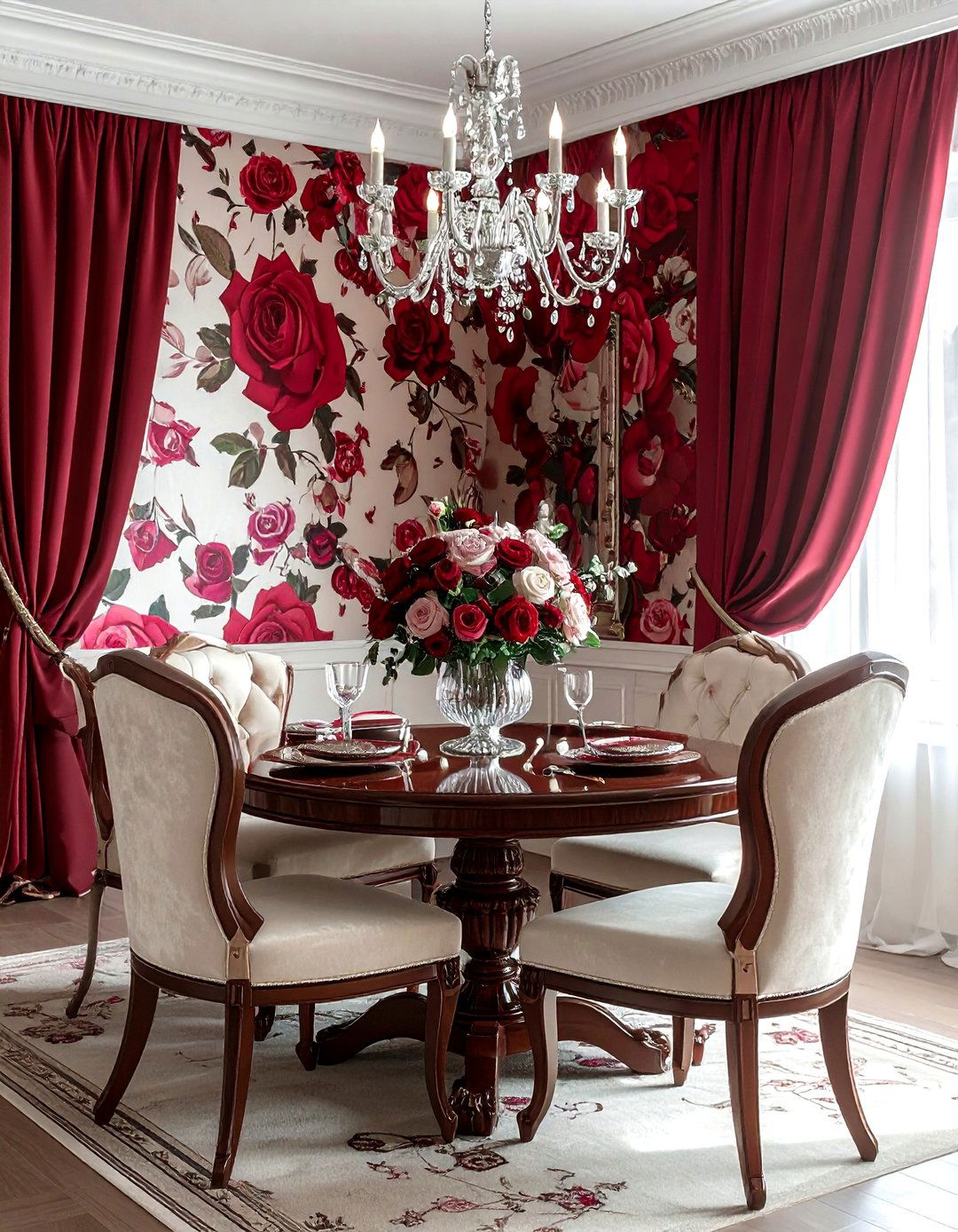 Rose pattern wallpaper dining room - 30 floral wallpaper dining room ideas