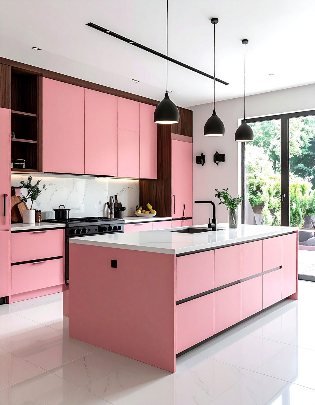 Rose pink and walnut kitchen - 30 pink kitchen color schemes