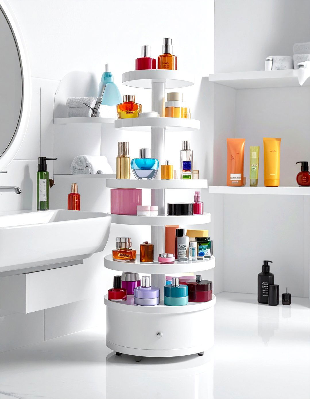 Rotating Cosmetic Tower - 30 under sink bathroom storage ideas
