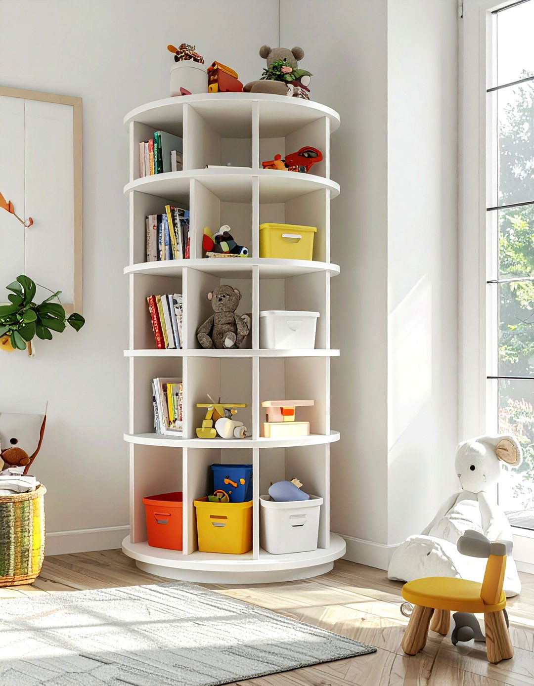 Rotating toy shelf - 30 playroom storage ideas