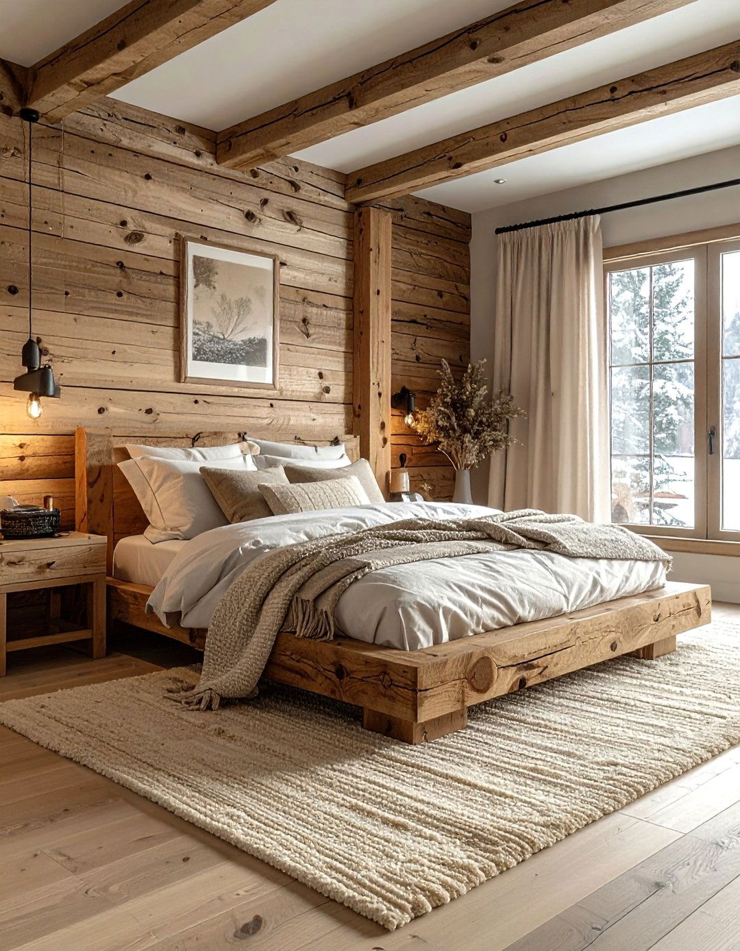Rough Sawn Timber Bedroom - 30 rustic beige bedroom ideas