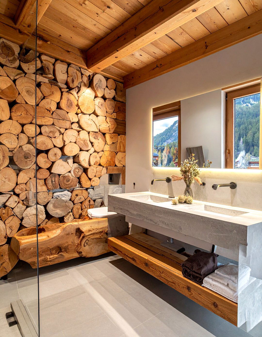 Rough Sawn Timber - 30 chalet bathroom ideas