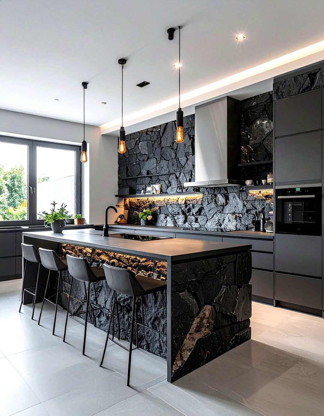 Rough cut stone kitchen wall - 30 kitchen stone wall ideas