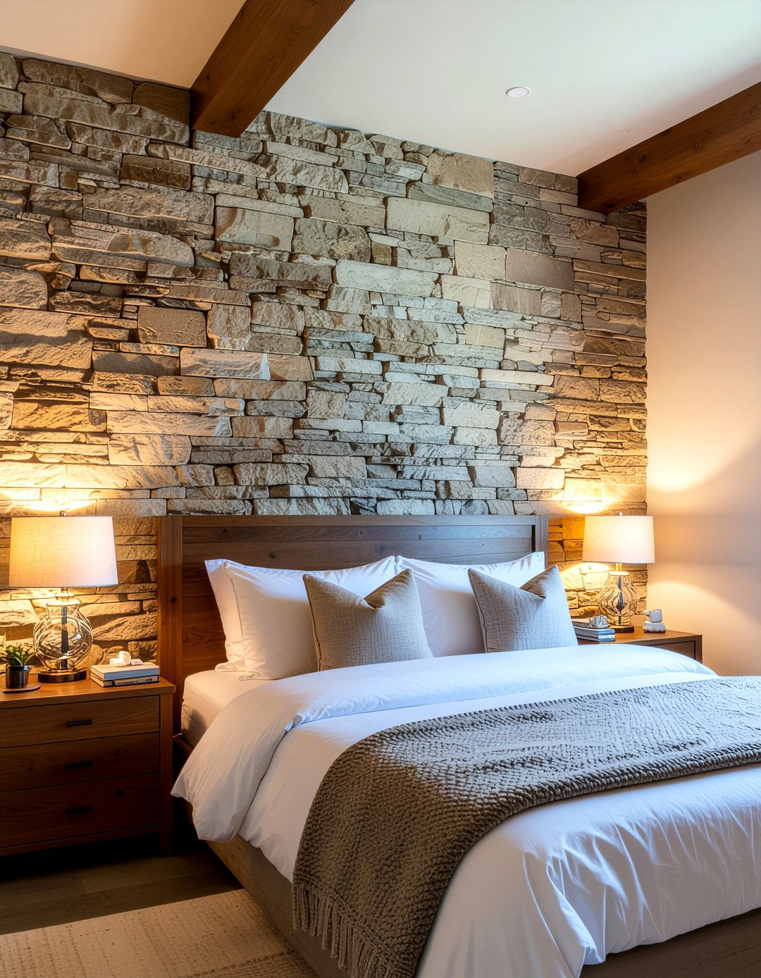 Rough cut stone wall - 30 bedroom stone wall ideas