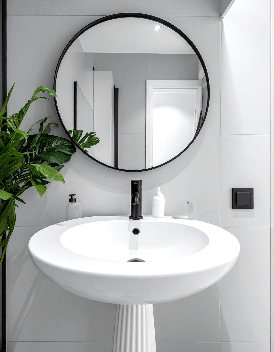 Round Black Wall Mirror - 30 boys bathroom ideas