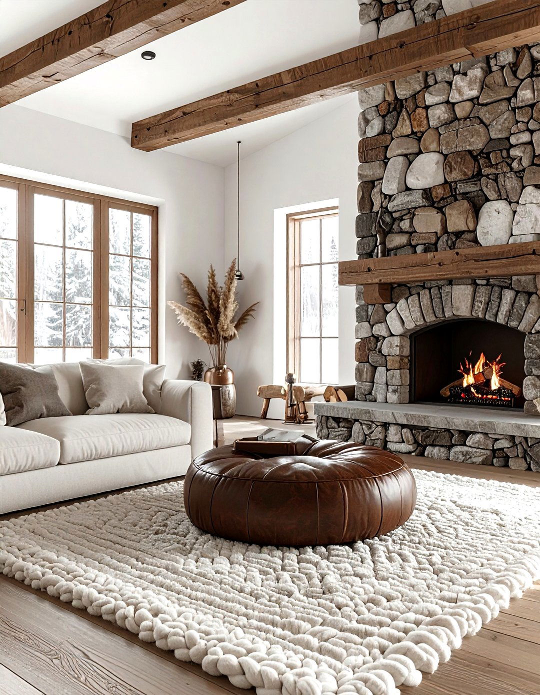 Round Chocolate Leather Ottoman - 30 living room leather ottoman ideas