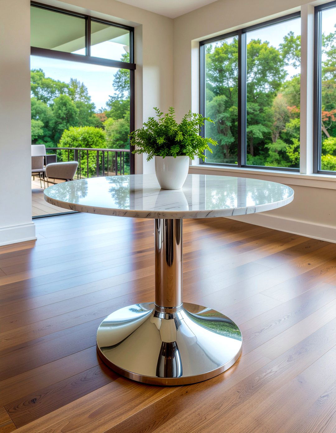 Round Chrome Pedestal Table - 30 chrome accent dining room ideas