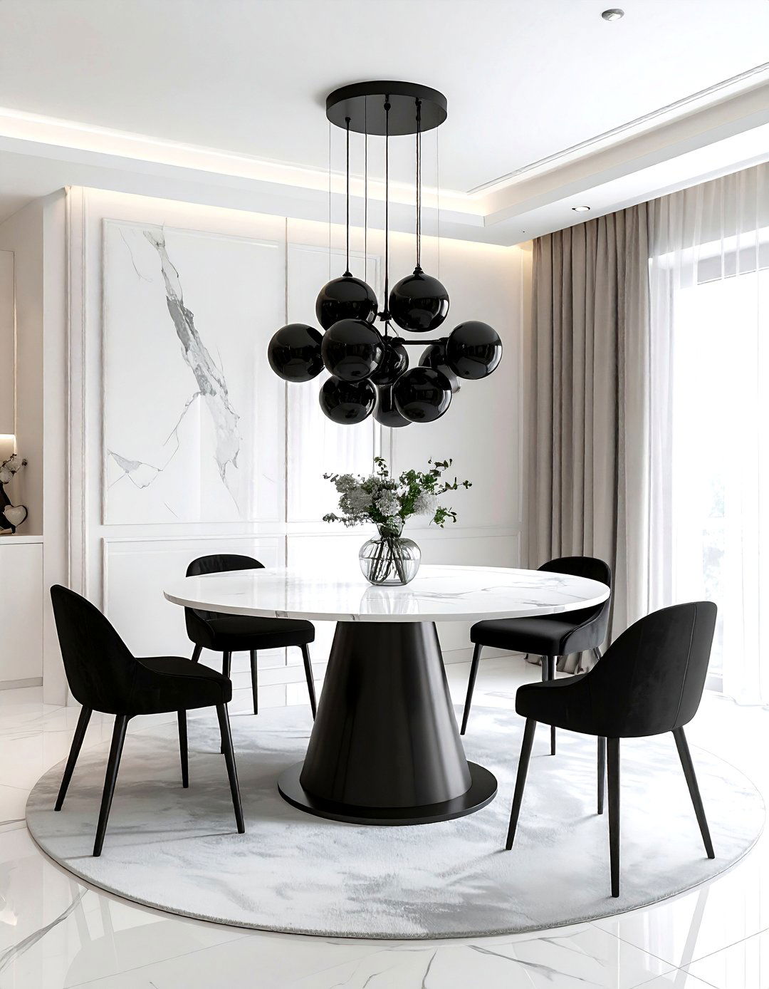 Round Dining Table - 30 black chandelier dining room ideas