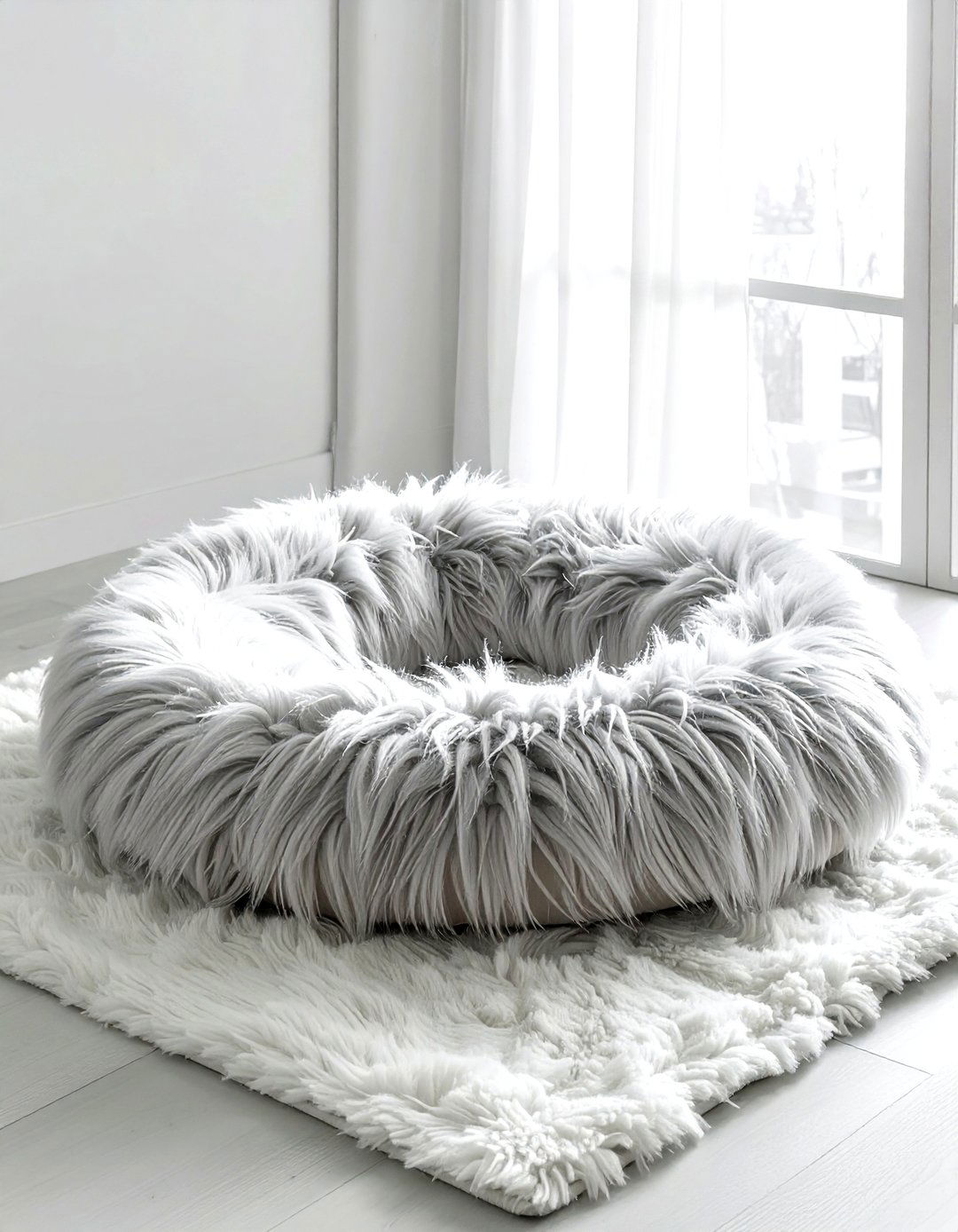 Round Faux Fur Pet Bed - 30 pet bed living room ideas