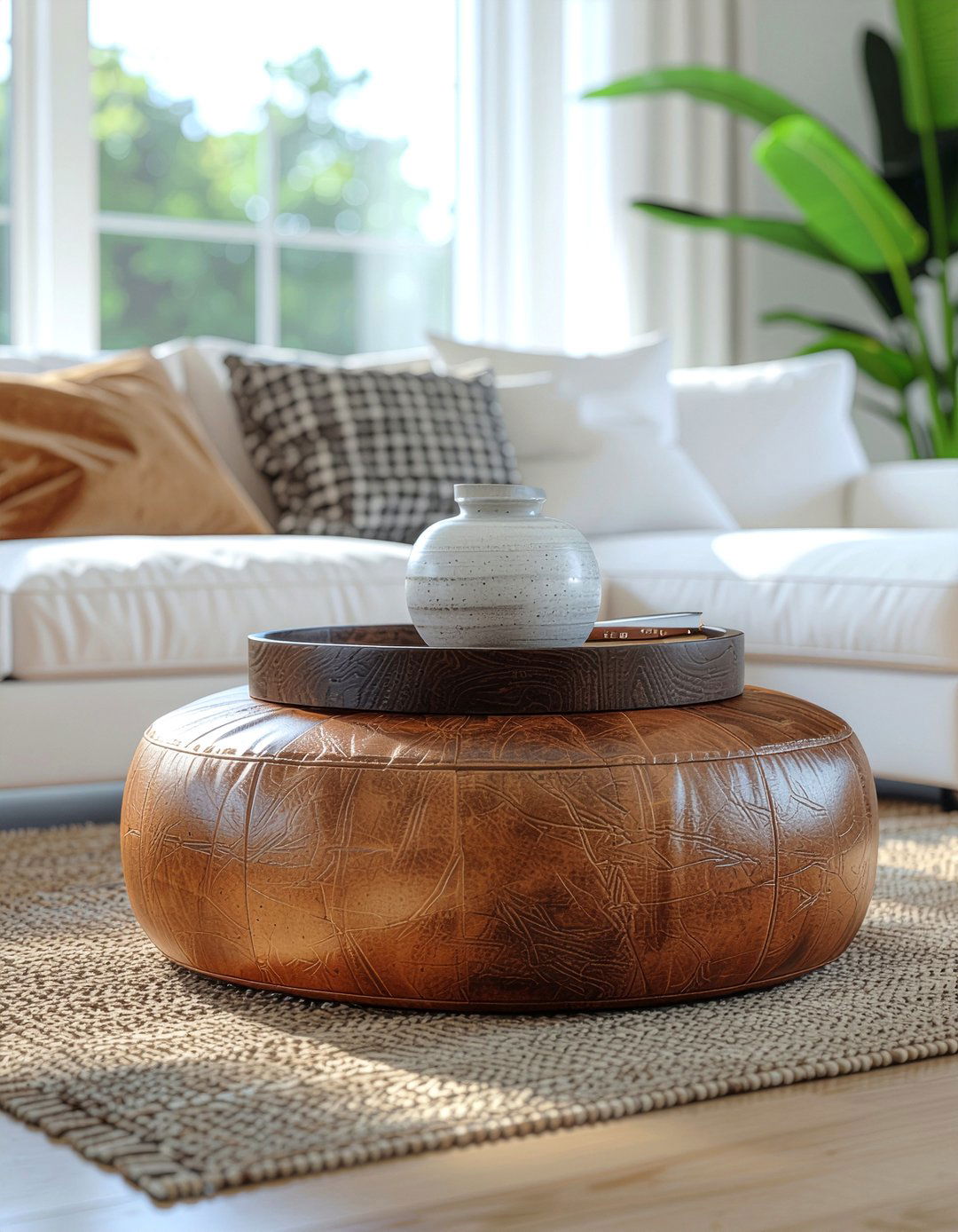 Round Leather Ottoman - 30 living room ottoman coffee tables