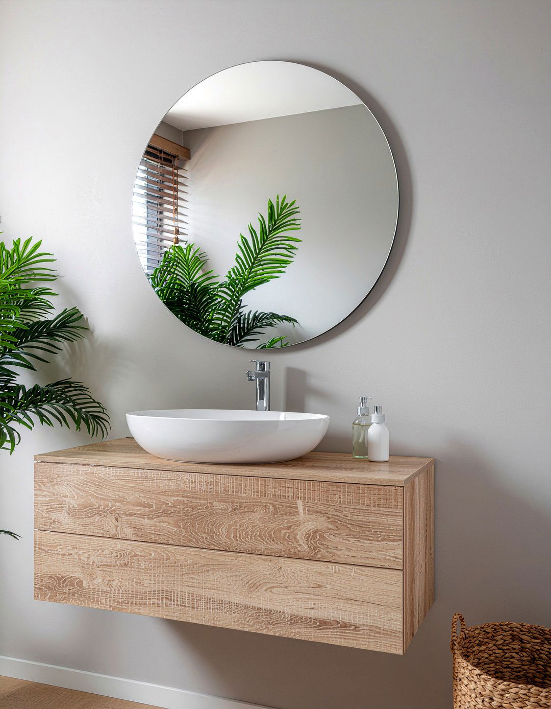 Round Mirror - 30 bathroom focal point ideas