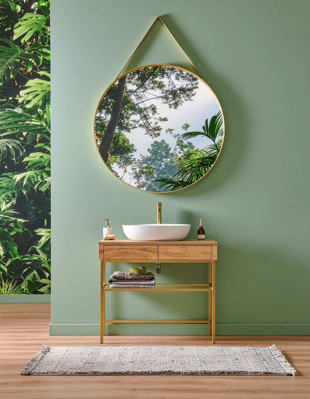 Round Mirror - 30 jungle bathroom ideas