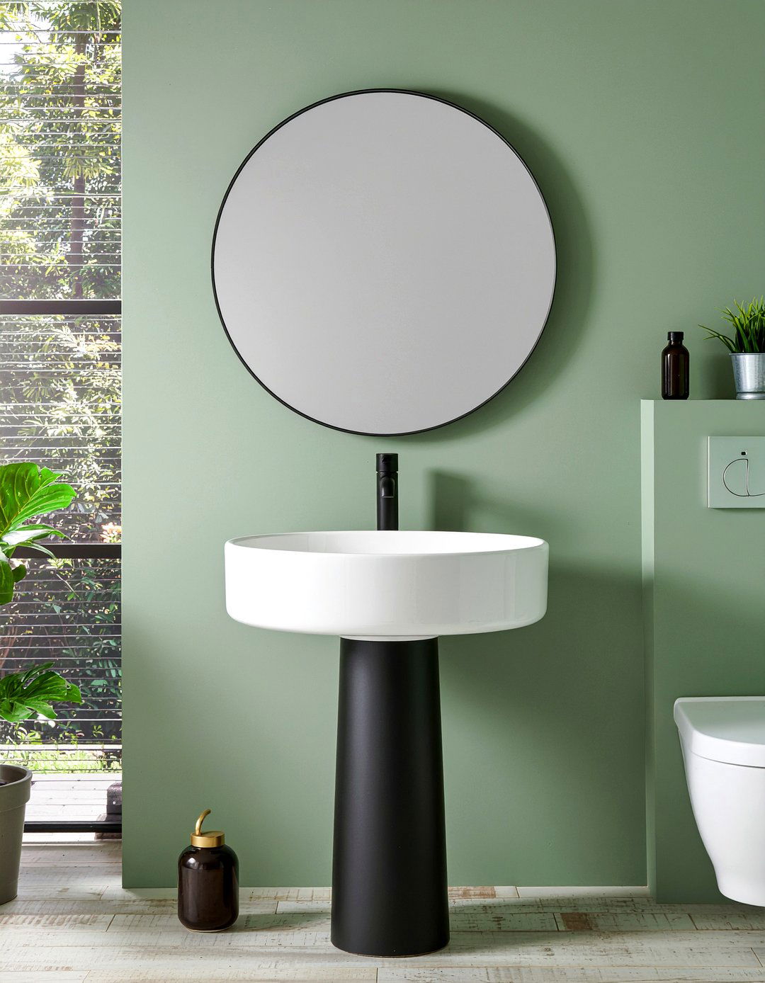 Round Mirror - 30 small bathroom remodel ideas