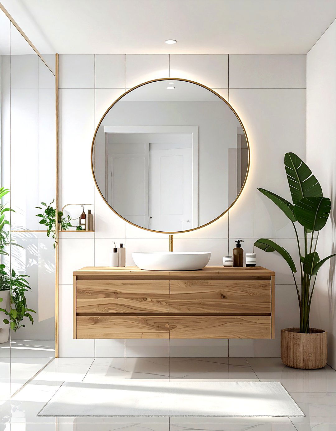 Round Mirror Bathroom - 30 mid-century modern bathroom ideas