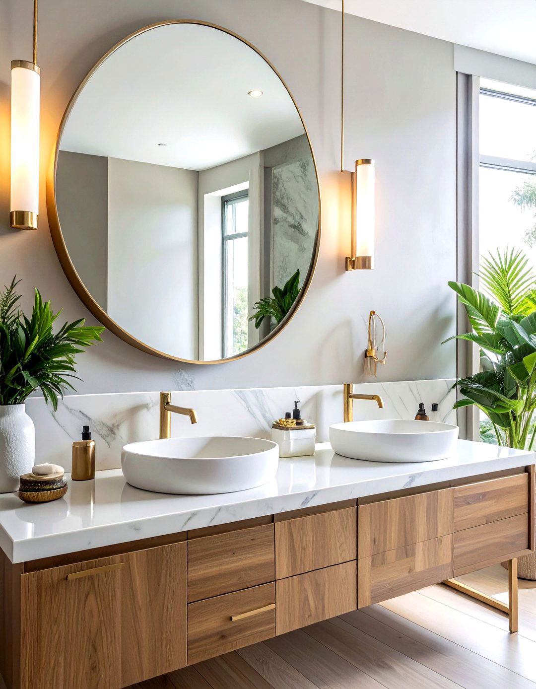 Round Mirror Decor - 30 cozy bathroom ideas