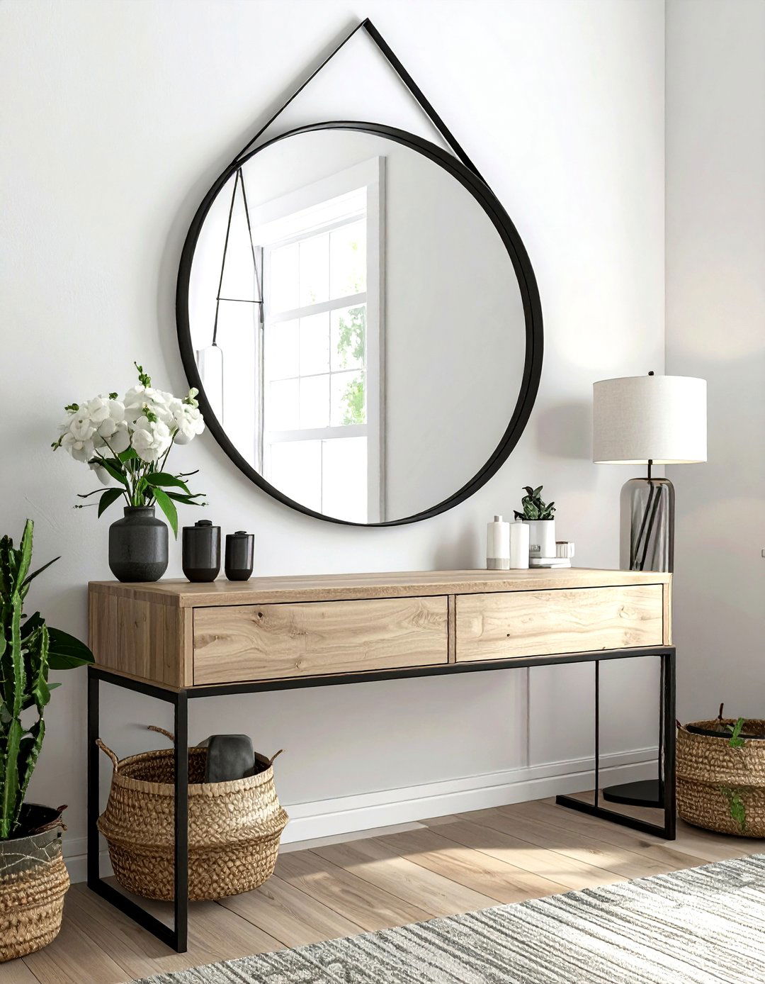 Round Mirror Over Vanity - 30 modern farmhouse bathroom ideas