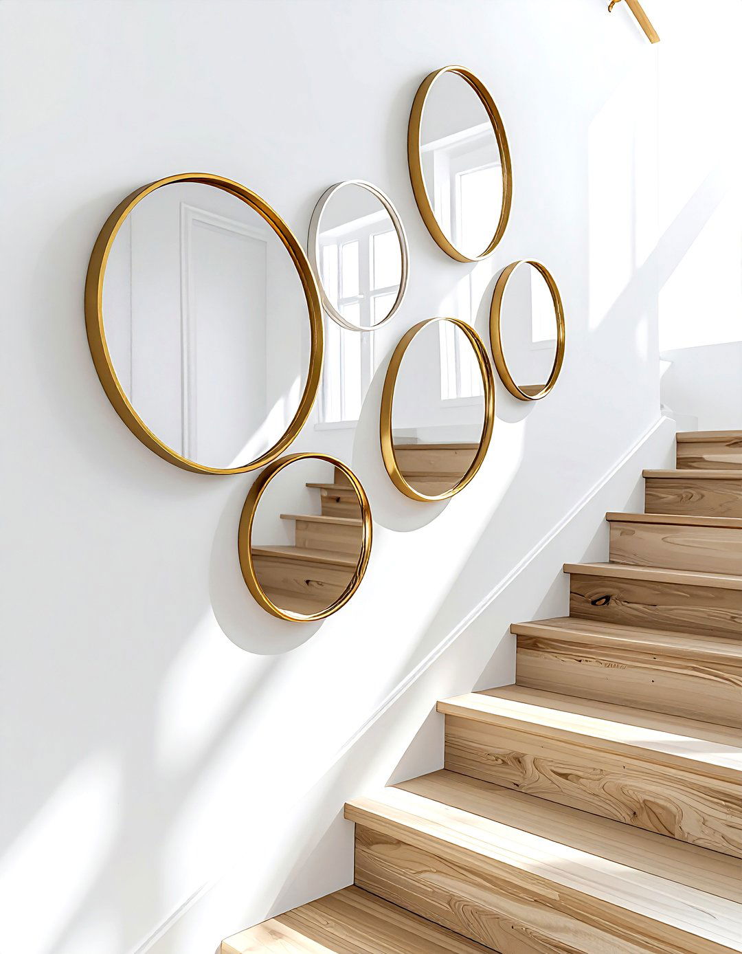 Round Mirrors - 30 staircase wall ideas