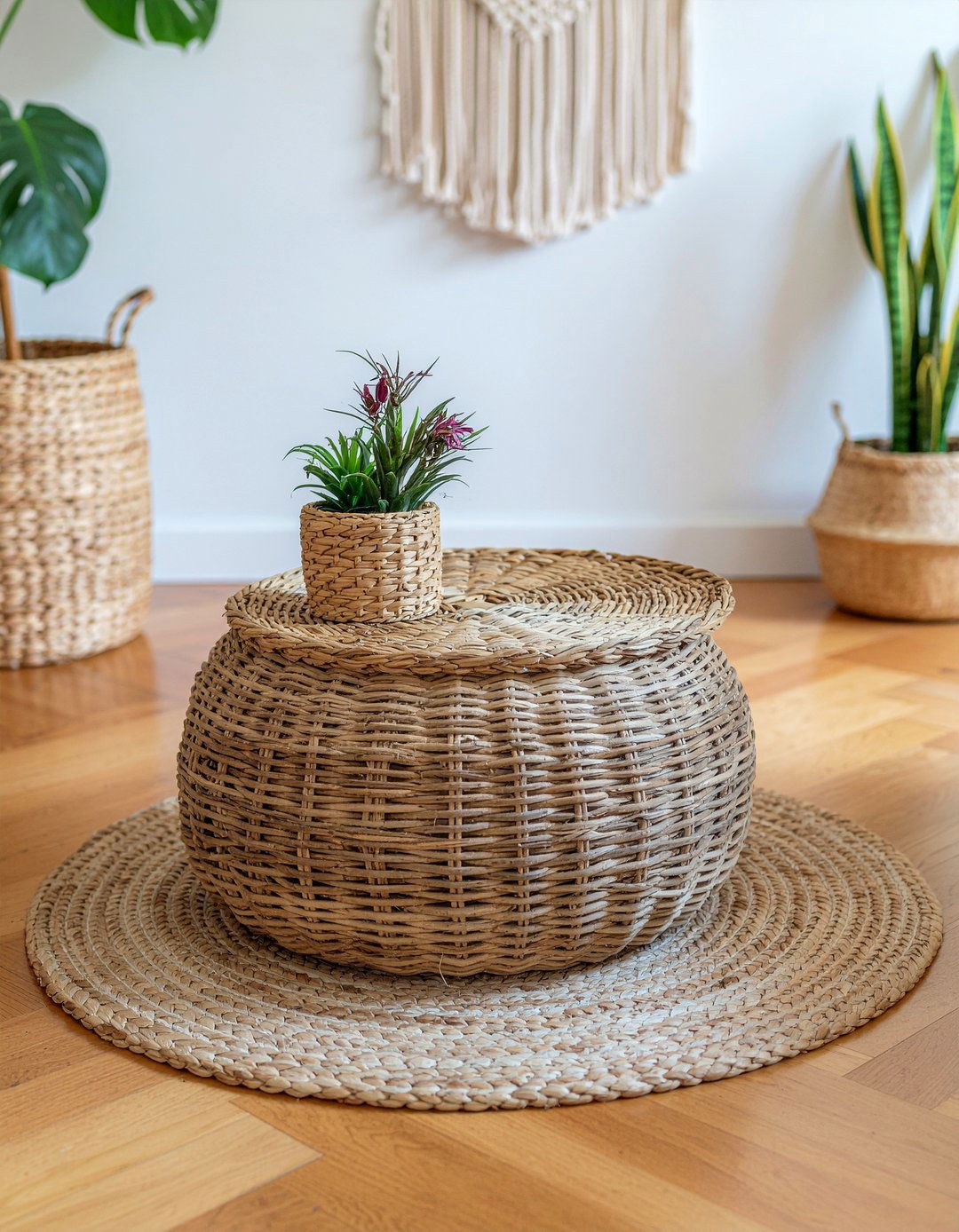 Round Rattan Storage Ottoman - 30 living room storage ottoman ideas