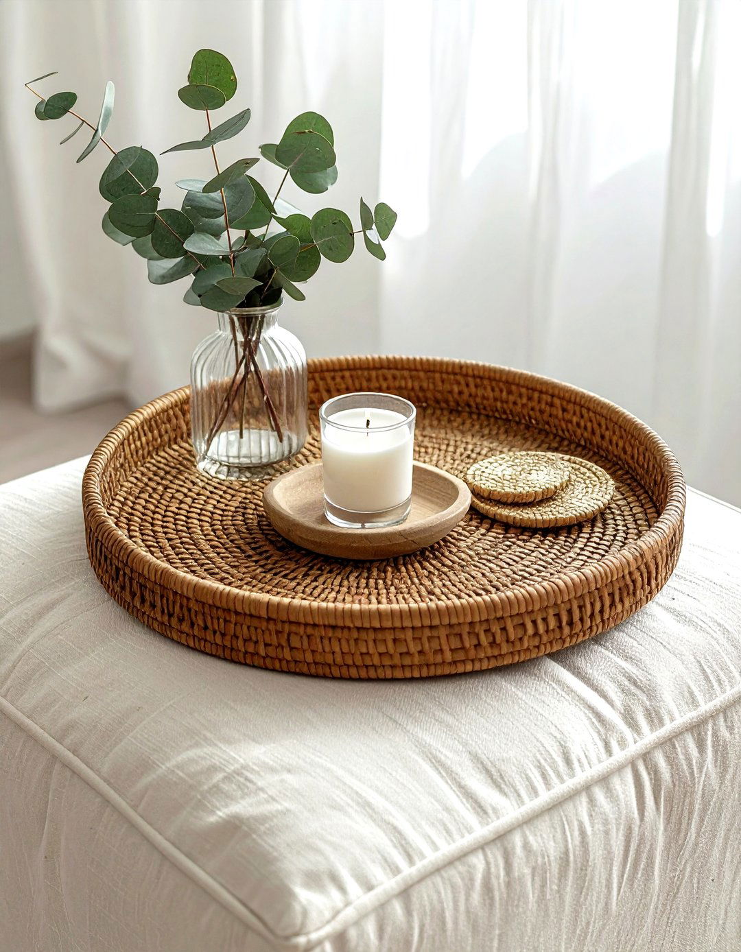 Round Rattan Tray - 30 ottoman tray ideas