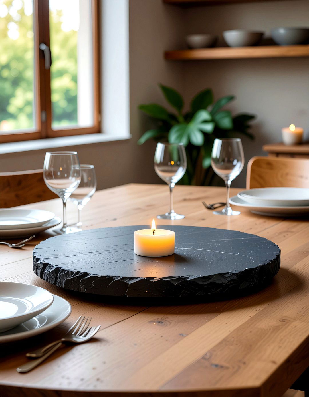 Round Stone Platter - 30 minimalist centerpiece dining ideas