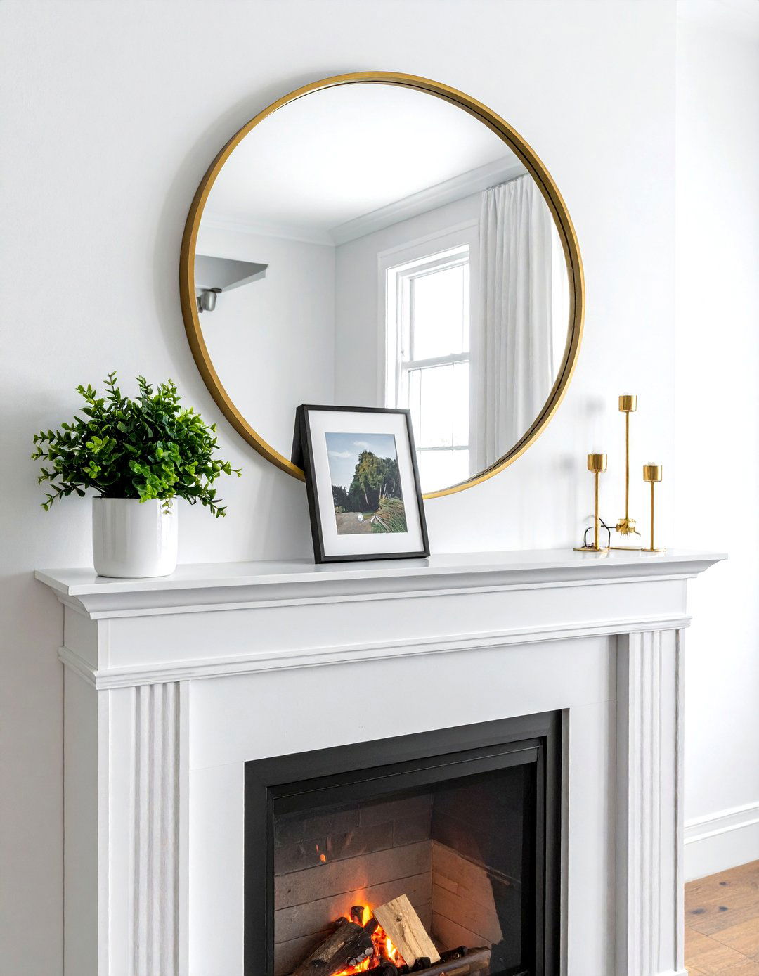 Round Wall Mirror - 30 layered mantel ideas