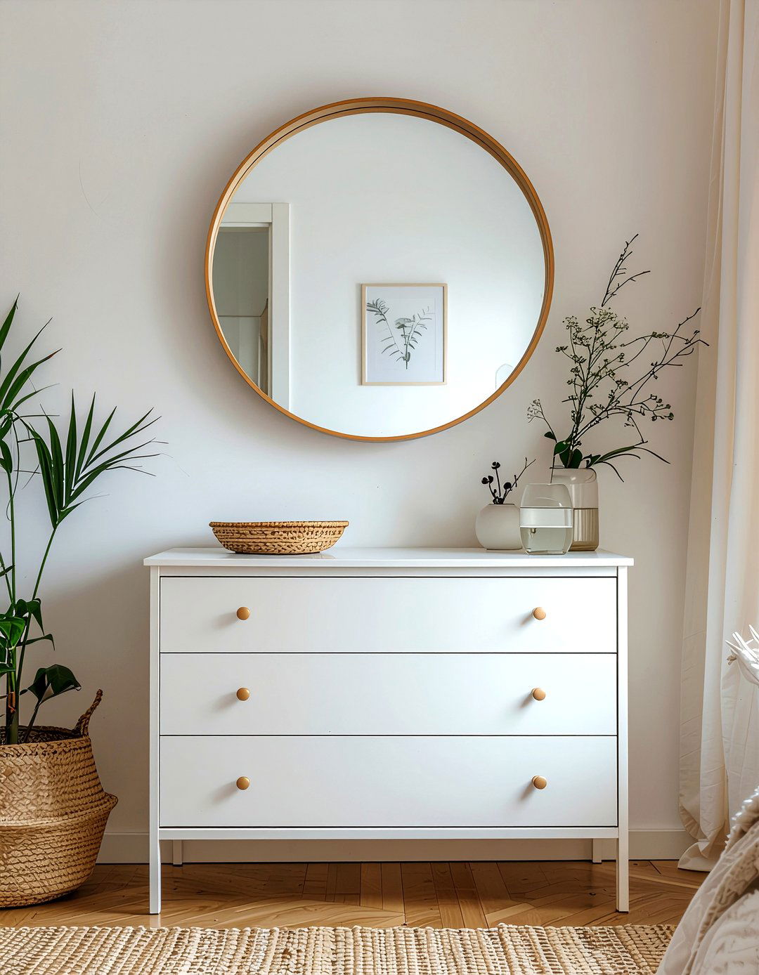 Round Wall Mirror - 30 scandinavian bedroom ideas