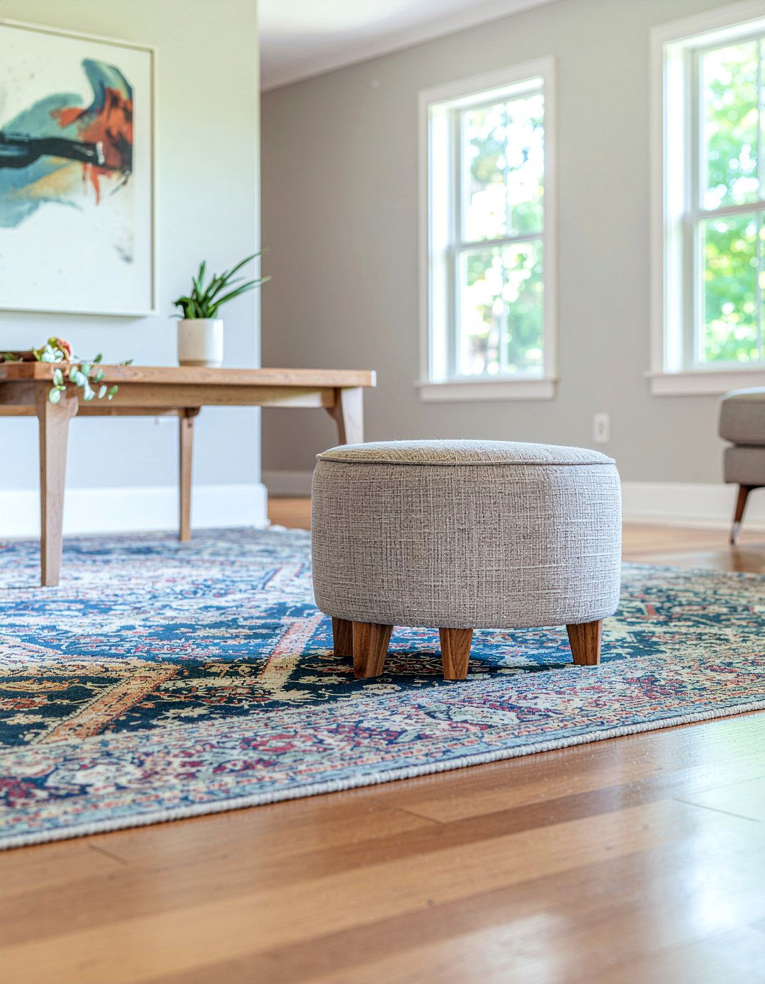 Round Wood Base Ottoman - 30 living room ottoman coffee tables