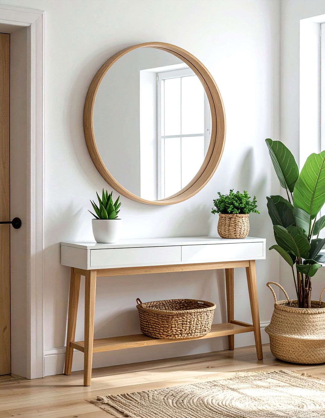 Round Wood Framed Mirror - 30 mirror wall decor ideas