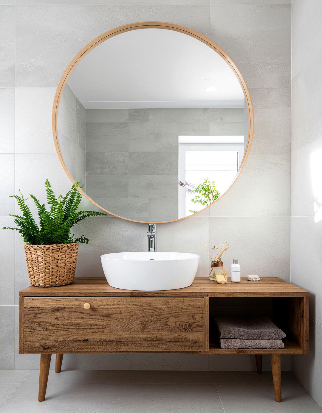 Round Wood Mirror - 30 bathroom mirror accent ideas
