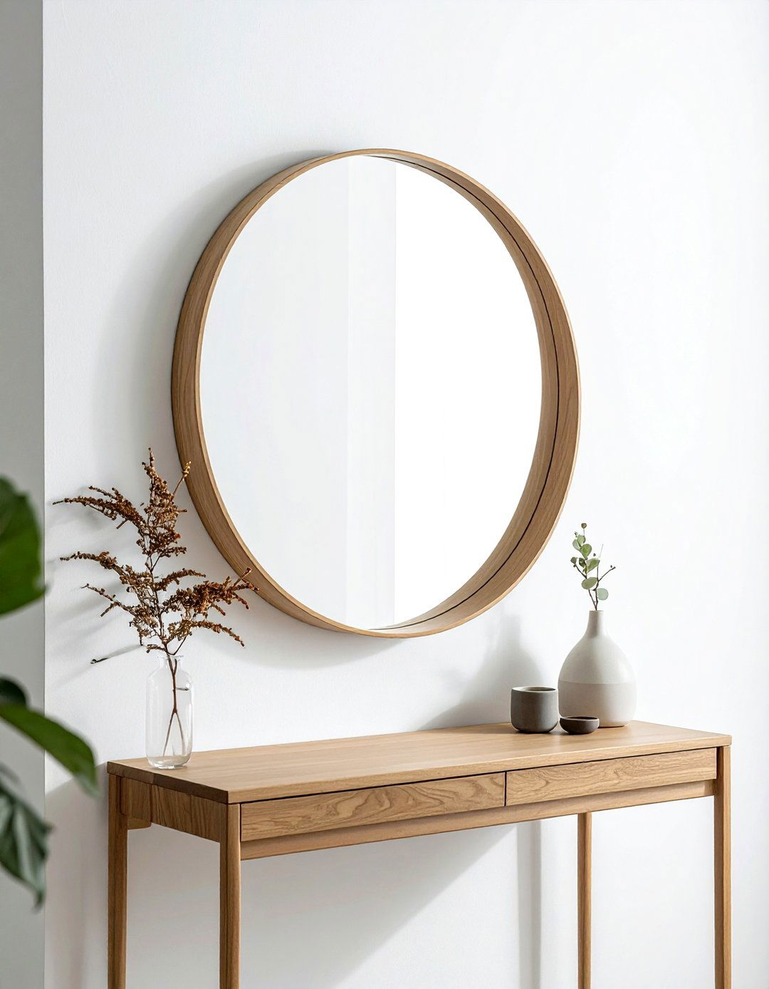 Round Wood Mirror - 30 warm decor ideas