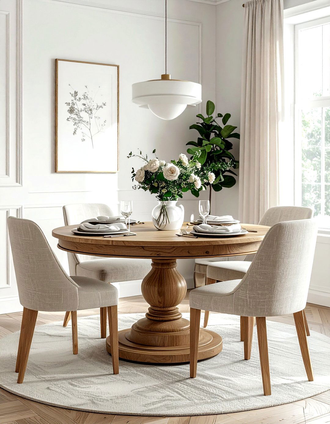Round Wood Pedestal Table - 30 modern traditional dining room ideas