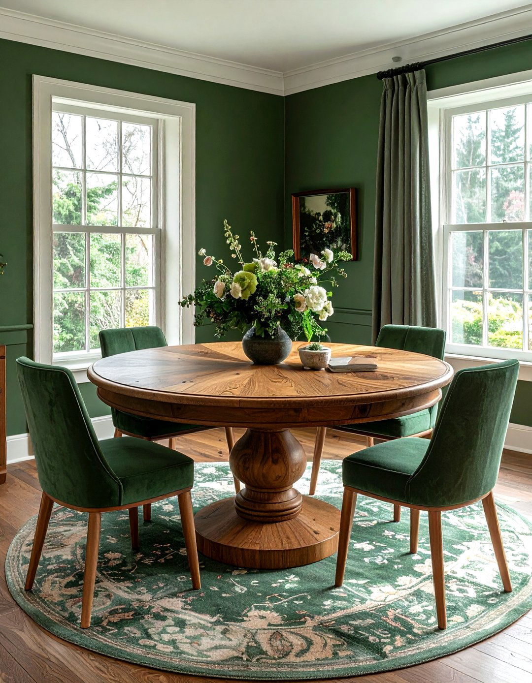 Round Wood Table - 30 forest green dining room ideas